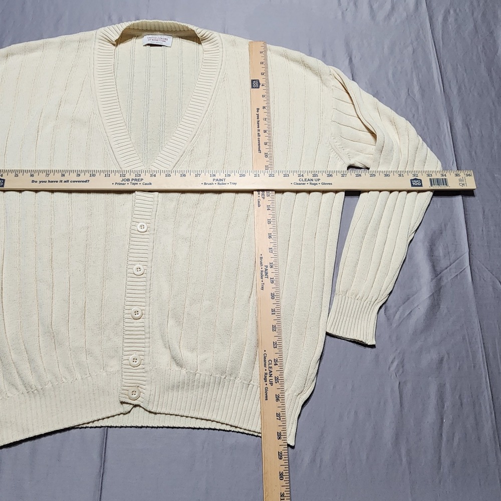 United Colors of Benetton Cream Ribbed Cotton Cardigan Sweater Made in Italy L - Picture 3 of 7